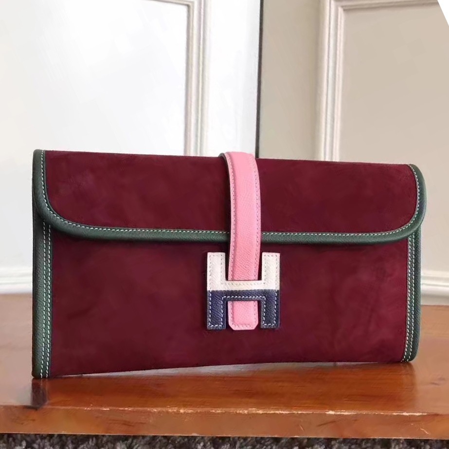 AAA 1:1 Hermes Bordeaux Suede Jige Elan 29 Clutch Bag HT00392
