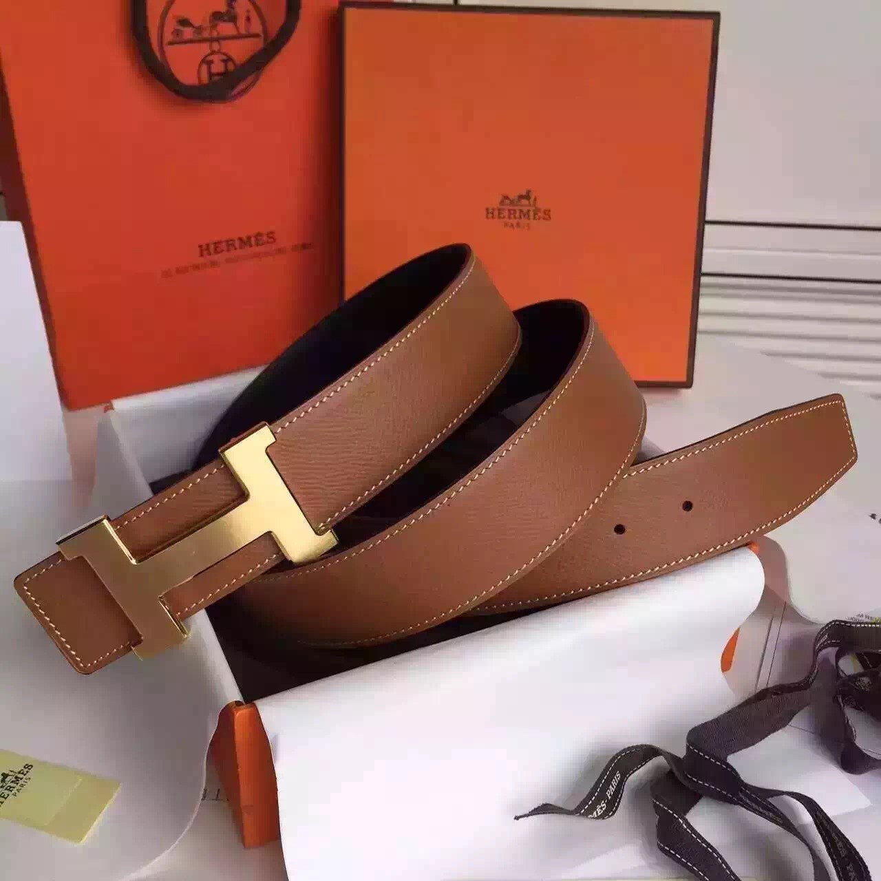 AAA 1:1 Hermes Brown Epsom Kits Belt Constance Buckle HT00790