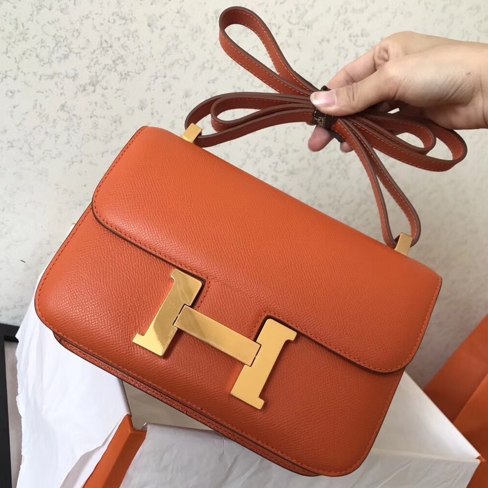 AAA 1:1 Hermes Epsom Constance 24cm Orange Handmade Bag HT00113
