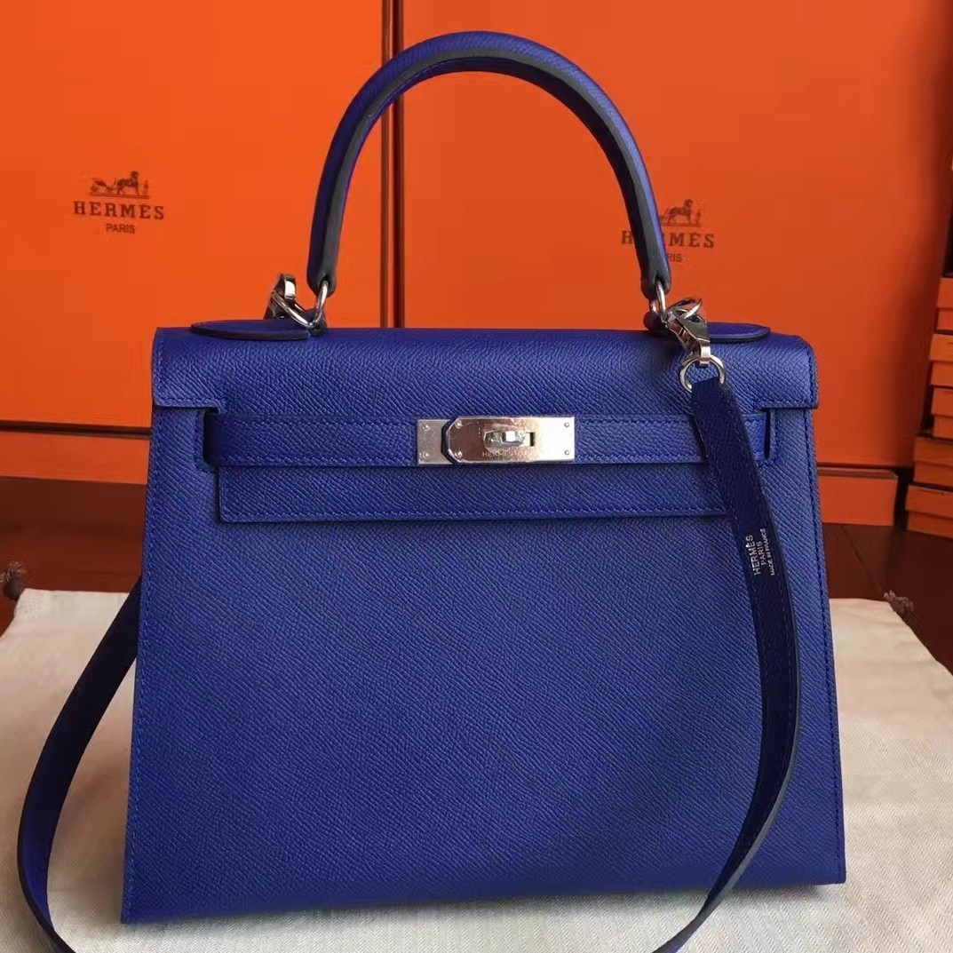 AAA Hermes Blue Electric Epsom Kelly Sellier 28cm Handmade Bag HT00217