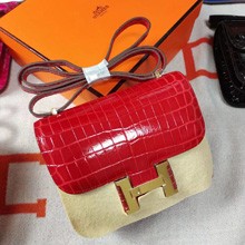 AAA Hermes Rose Red Constance MM 18cm Crocodile Bag HT00400