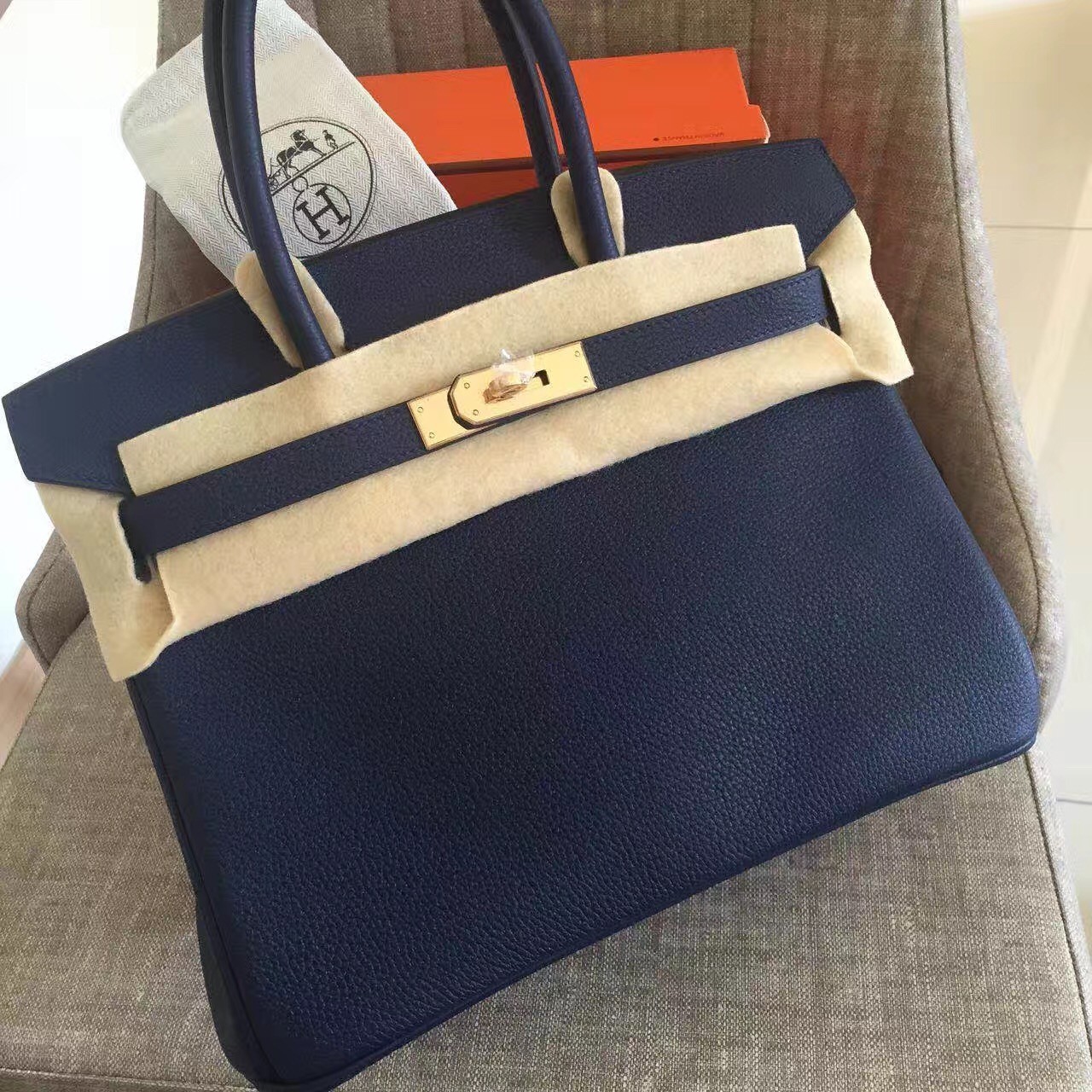 AAA Hermes Sapphire Clemence Birkin 30cm Handmade Bag HT00855
