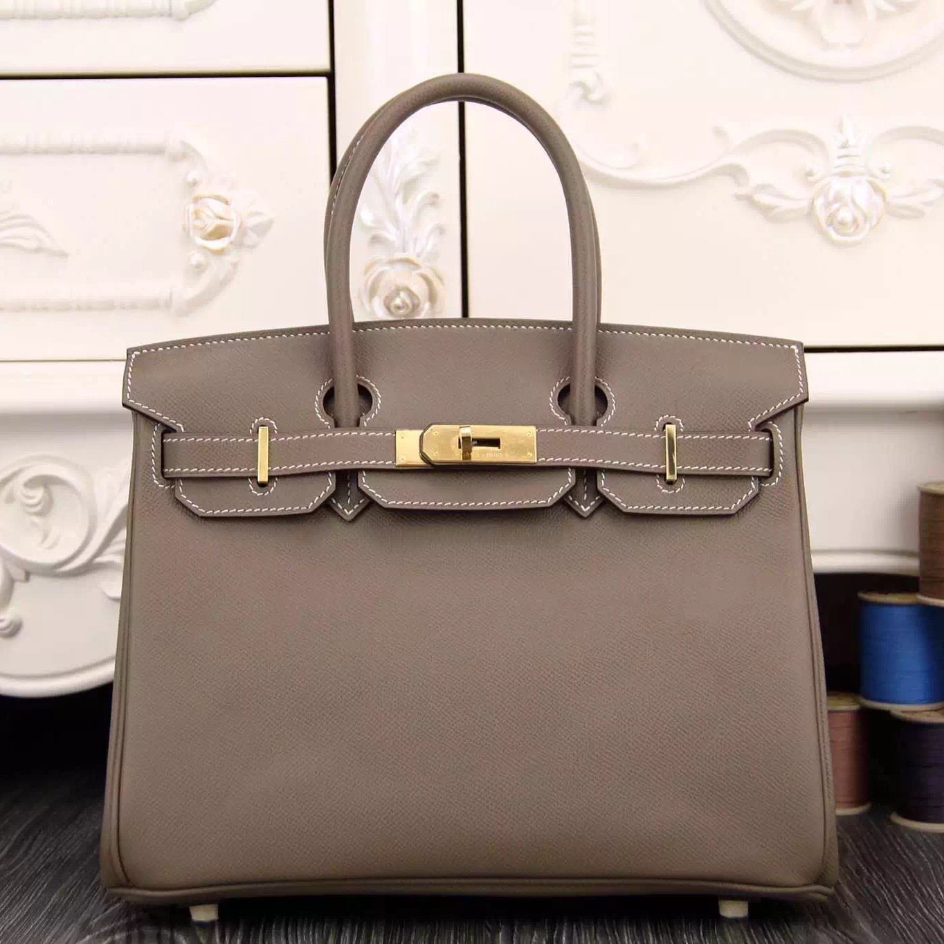AAAAA Hermes Birkin 30cm 35cm Bag In Etoupe Epsom Leather HT00626