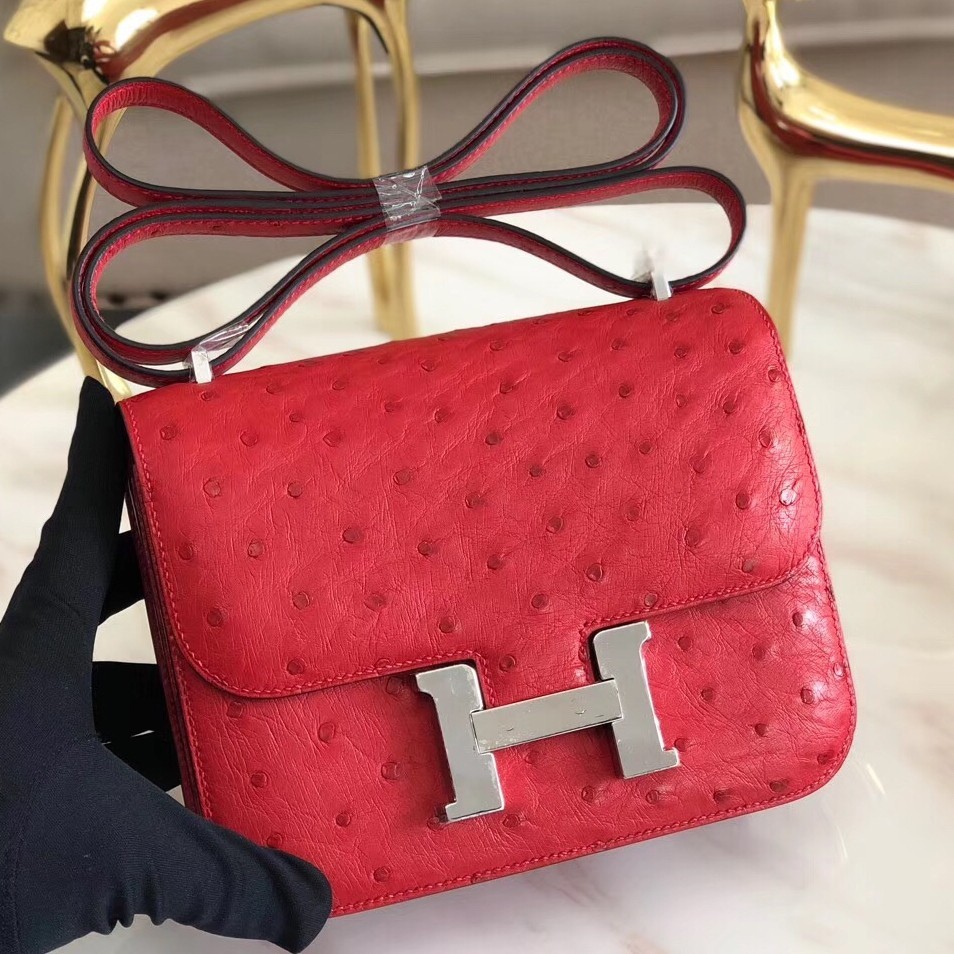 AAAAA Hermes Mini Constance 18cm Red Ostrich Leather HT00984