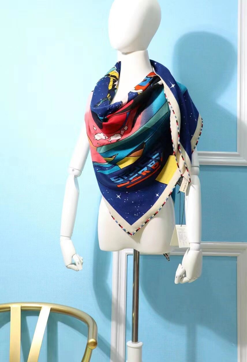 Best Quality Fake Hermes Navy Blue Les Confessions Shawl HT01055