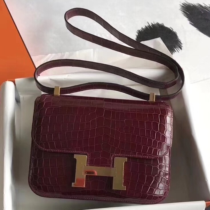 Fake Hermes Constance 24cm Bourgogne Porosus Crocodile HT00524