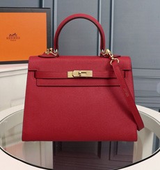Hermes Red Kelly Lakis 32cm Toile and Swift Bag HT00429