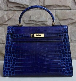 Hermes Kelly 32cm Bag In Blue Electric Crocodile Leather HT00918