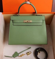 Hermes Kelly Ghillies 28cm In Green Swift Leather HT00375