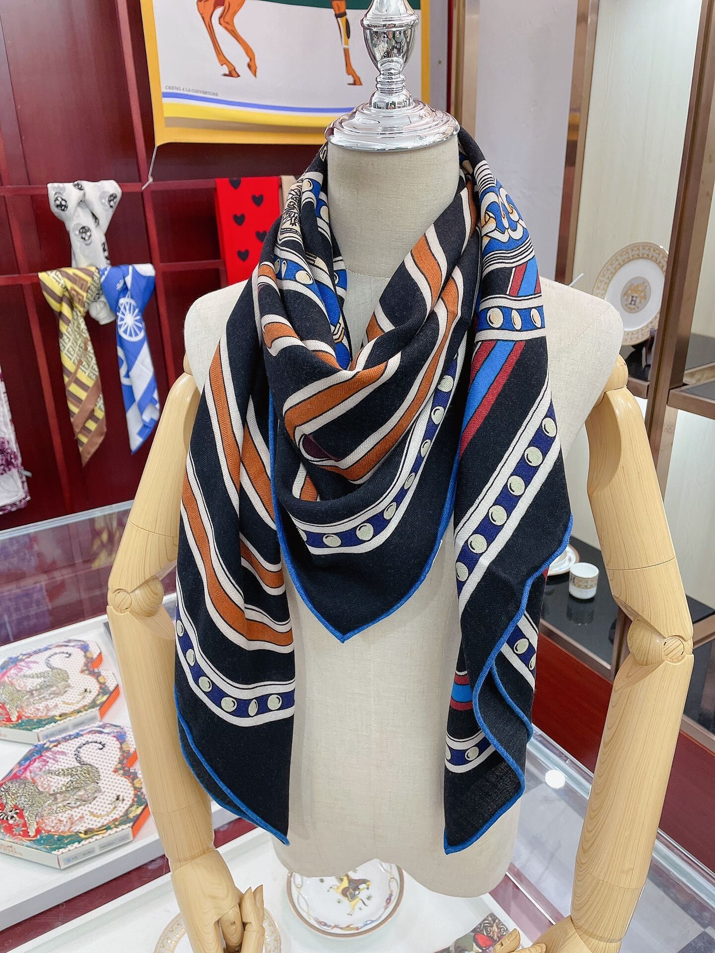 Hermes Marine Rayure Banquier Muffler Stole HT01158