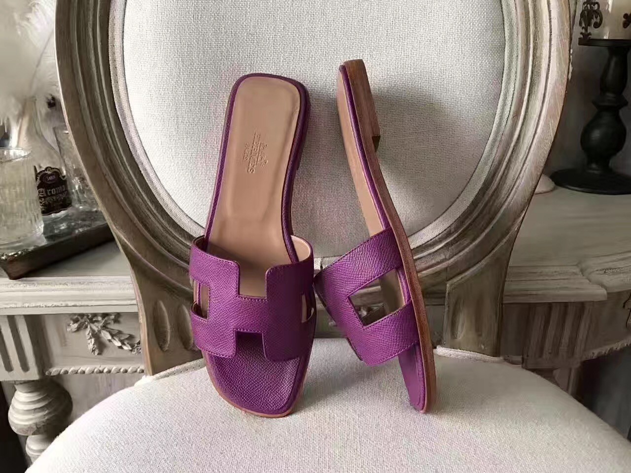 Hermes Oran Sandals In Cyclamen Epsom Leather HT00144