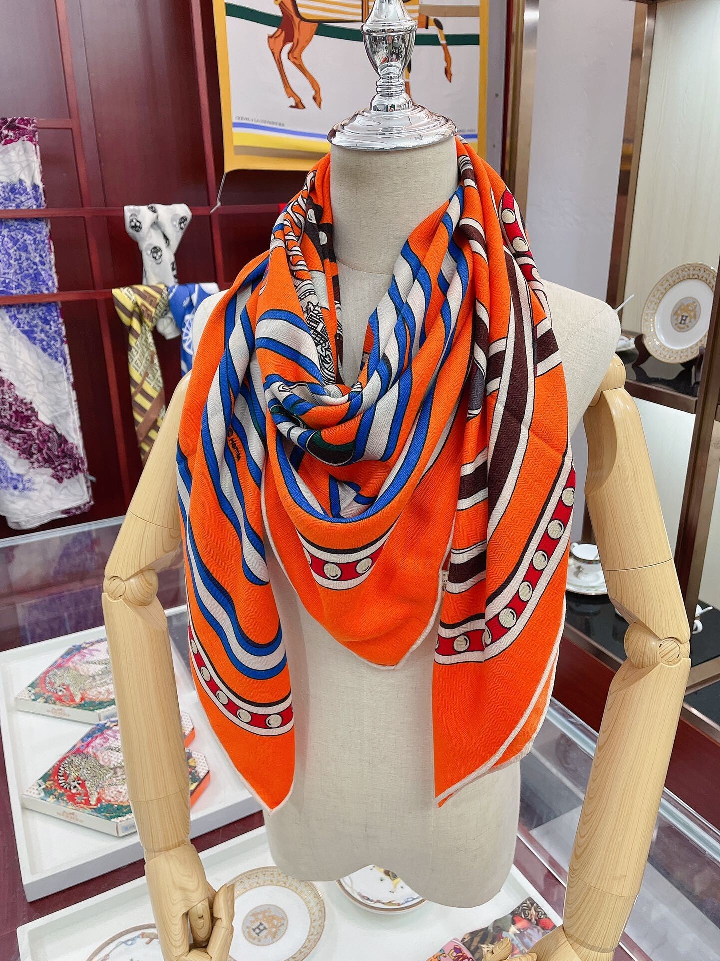 Hermes Orange Le Jardin de la Maharani Shawl HT01289