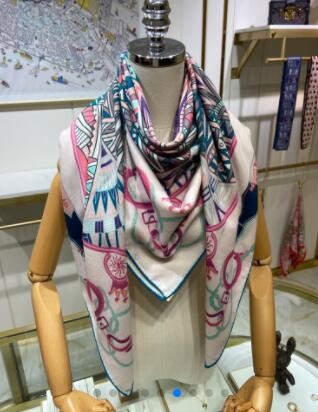 Hermes Pink Grand Manege A Jouets Shawl 140cm HT00422