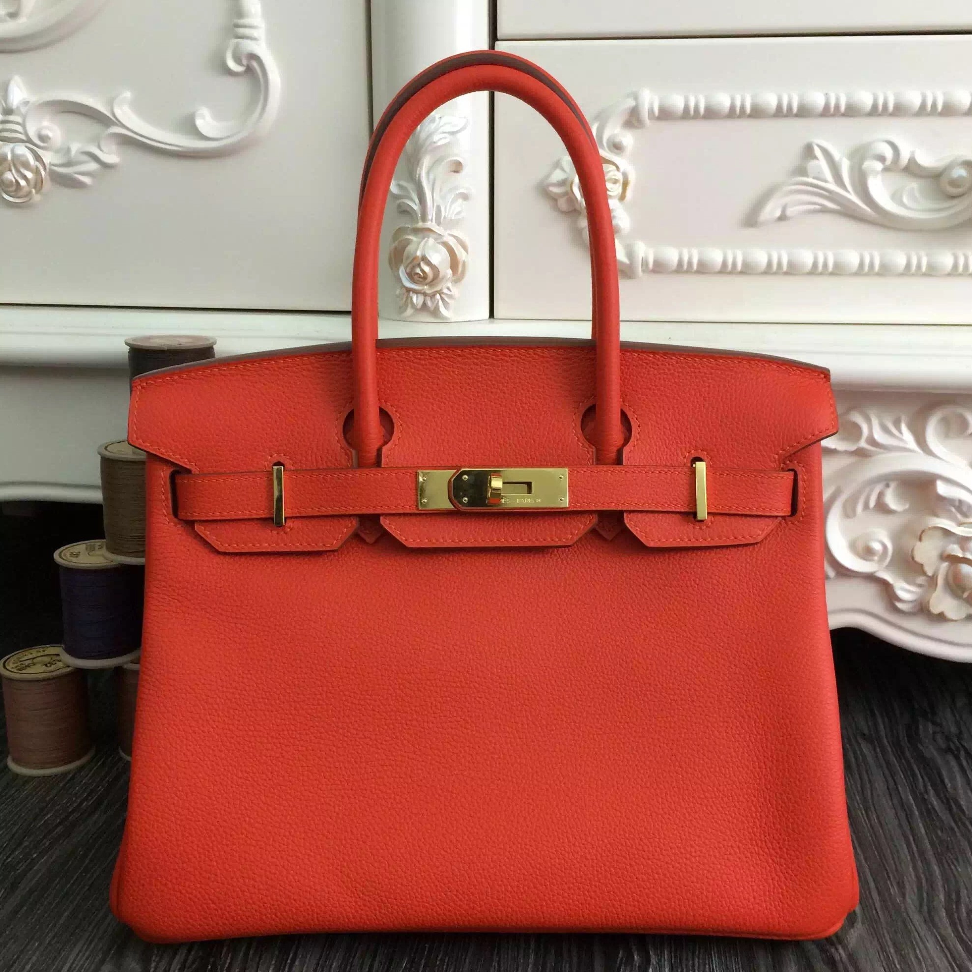 Knockoff AAAAA Hermes Birkin 30cm 35cm Bag In Orange Clemence Leather HT01326