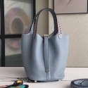 AAA Hermes Blue Lin Picotin Lock 18cm Bag With Braided Handles HT01228