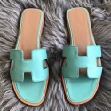 AAA Hermes Oran Sandals In Blue Atoll Swift Leather HT00432