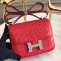 AAAAA Hermes Mini Constance 18cm Red Ostrich Leather HT00984