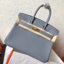 Hermes Blue Lin Clemence Birkin 25cm Handmade Bag HT00391