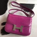 Hermes Constance 24cm Rose Scheherazade Porosus Crocodile HT01348