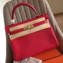 Hermes Red Clemence Kelly Retourne 28cm Handmade Bag HT01166