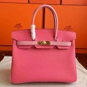 Hermes Rose Lipstick Espom Horseshoe Brikin 30cm Handmade Bag HT00599