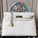 Hermes White Epsom Kelly 32cm Sellier Bag HT00115
