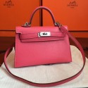 Knockoff High Quality Hermes Rose Lipstick Chevre Kelly Mini II 20cm Handmade Bag HT00625