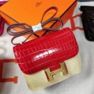 AAA Hermes Rose Red Constance MM 18cm Crocodile Bag HT00400
