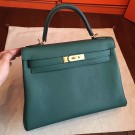 Hermes Malachite Clemence Kelly Retourne 32cm Handmade Bag HT00272