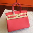 Hermes Rose Red Epsom Birkin 25cm Handmade Bag HT00577