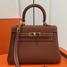 Replica Hermes Brown Clemence Kelly 20cm GHW Bag HT00458