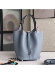AAA Hermes Blue Lin Picotin Lock 18cm Bag With Braided Handles HT01228