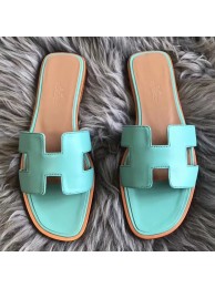 AAA Hermes Oran Sandals In Blue Atoll Swift Leather HT00432