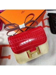 AAA Hermes Rose Red Constance MM 18cm Crocodile Bag HT00400