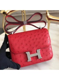 AAAAA Hermes Mini Constance 18cm Red Ostrich Leather HT00984