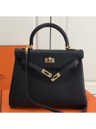 Best 1:1 Hermes Black Clemence Kelly 25cm GHW Bag HT00592