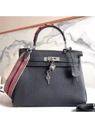 Copy 1:1 Hermes Black Kelly 28cm Bag With Zigzag Handle HT00945