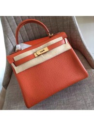 Designer Hermes Orange Clemence Kelly Retourne 28cm Handmade Bag HT01205