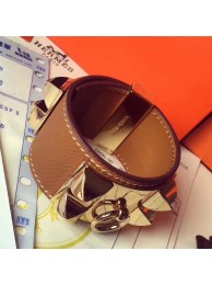 Fake Hermes Brown Epsom Collier de Chien Bracelet Size S HT01060