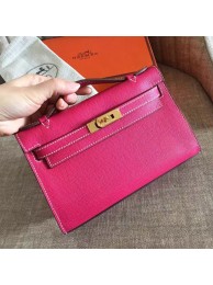 Fake Hermes Rose Red Epsom Kelly Pochette Handmade Bag HT01042
