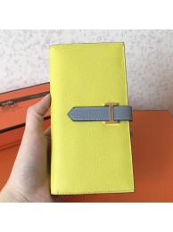 Hermes Bi-Color Epsom Bearn Wallet Soufre/Blue Lin HT00557