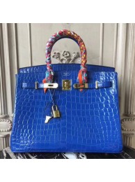 Hermes Birkin 30cm 35cm Bag In Blue Electric Crocodile Leather HT00092