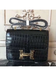 Hermes Black Constance MM 24cm Crocodile Bag HT00893