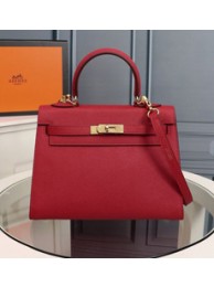 Hermes Red Kelly Lakis 32cm Toile and Swift Bag HT00429