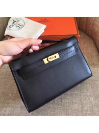 Hermes Black Swift Kelly Pochette Handmade Bag HT00919