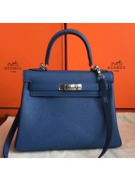 Hermes Blue Agate Clemence Kelly Retourne 28cm Handmade Bag HT01275