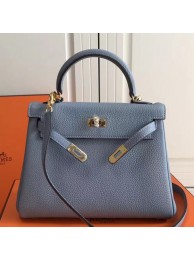 Hermes Blue Lin Clemence Kelly 25cm GHW Bag HT01309