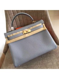 Hermes Blue Lin Clemence Kelly Retourne 28cm Handmade Bag HT00941