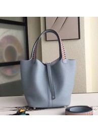 Hermes Blue Lin Picotin Lock 22cm Braided Handles Bag HT00543
