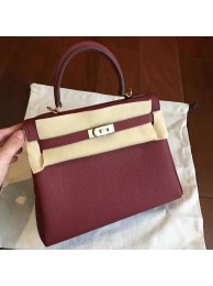 Hermes Bordeaux Clemence Kelly 25cm Retourne Handmade Bag HT01168